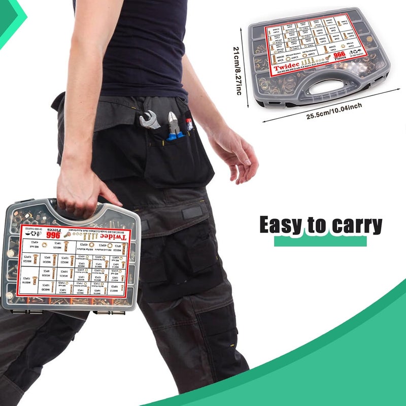 Twidec /966PCS Metric Bolt Assortment,Grade 8.8 Hex Head Bolts and Nuts Assortment Kit, M4/M5/M6/M8(12-30mm)Heavy Duty Nuts and Bolts Kit, Flat & Spring Lock Washer Gold Zinc Plating With Storage Case - Image 3